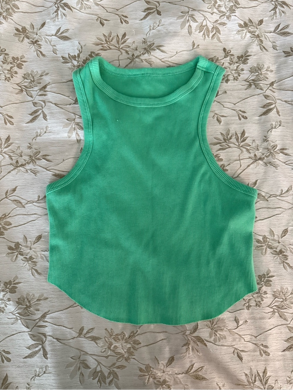 Women’s Green Ribbed Tank Top - Sleeveless Crop
